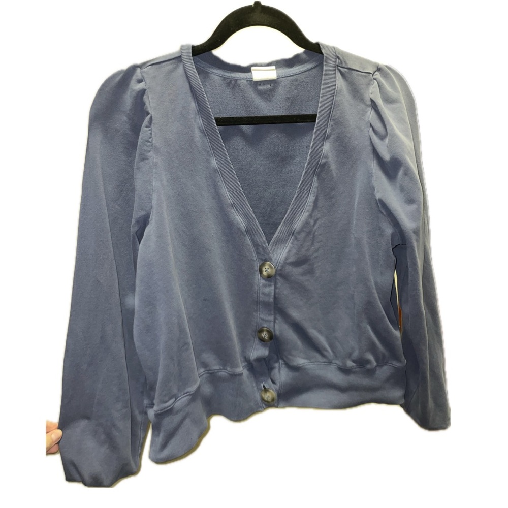 women’s cropped button up front cardigan blue